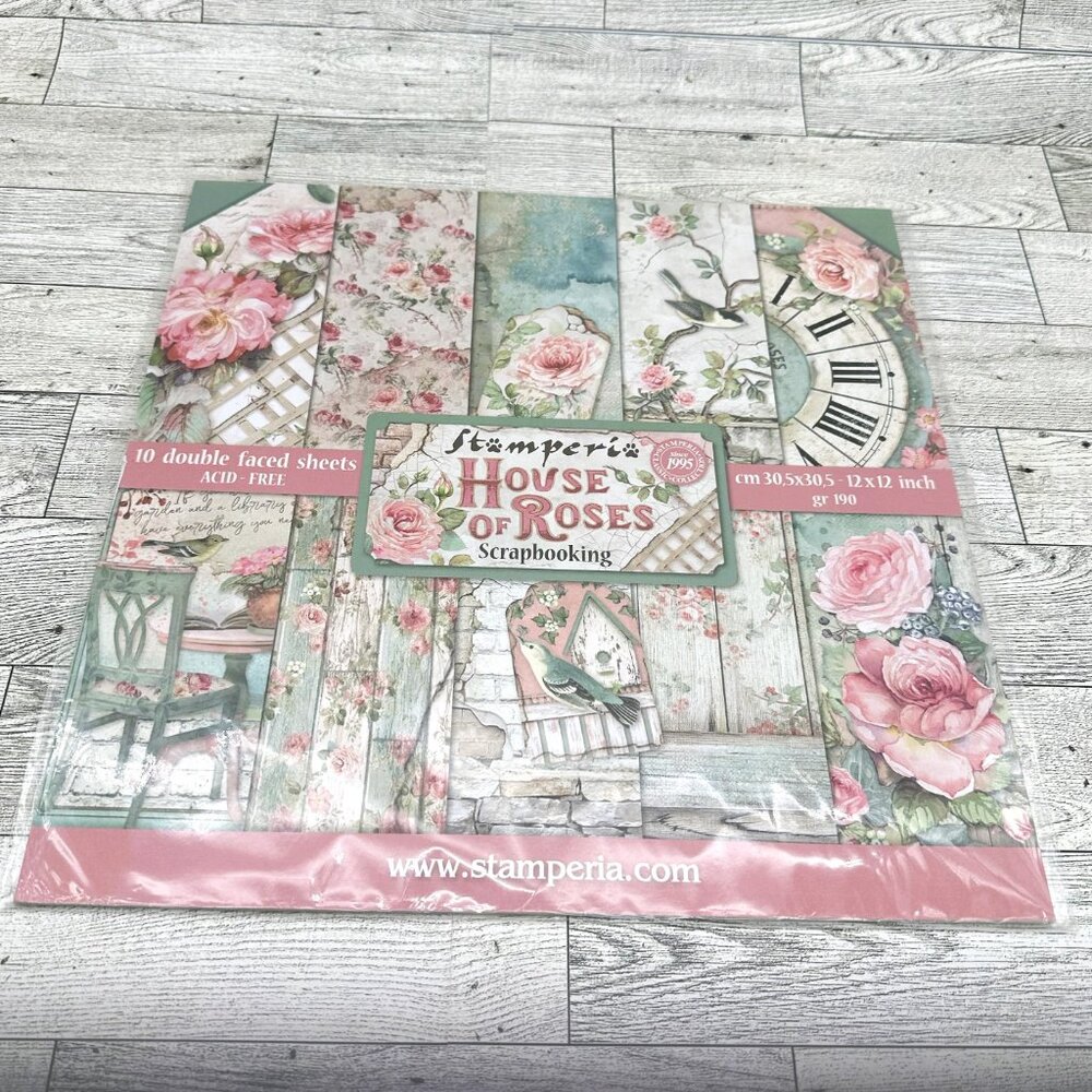 Brand New Stamperia House of Roses 12x12 Double Faced Scrapbook Paper Pad 10 sht